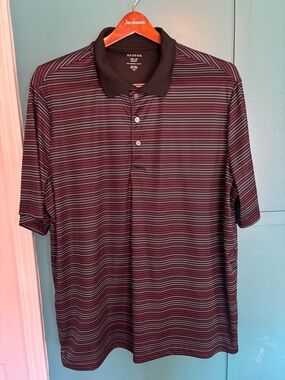 George Men's Maroon Striped Polo Shirt with Black Collar Size 2XL 50-52